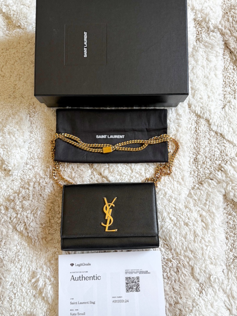 Saint laurent YSL Kate grainy leather black gold shoulder bag crossbody